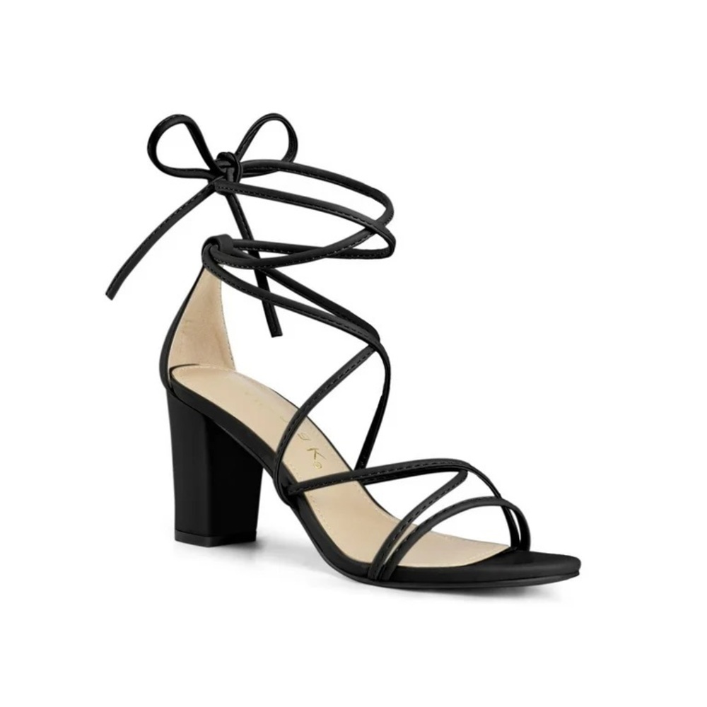 Black Lace Up Block Heels